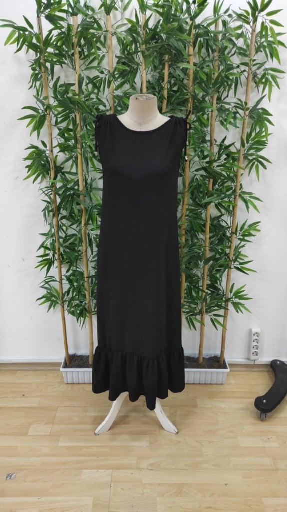 Women's Sleeveless Black Midi Dress with Ruffled Hem - Janes - by Peralane - photo 7