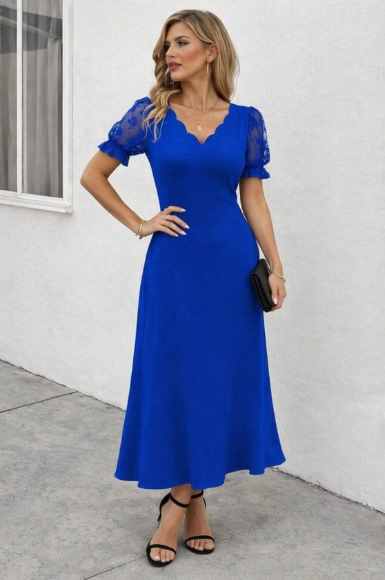 Women's Short Sleeve V-Neck Long Shimmer Dress - Janes - by Peralane - photo 3