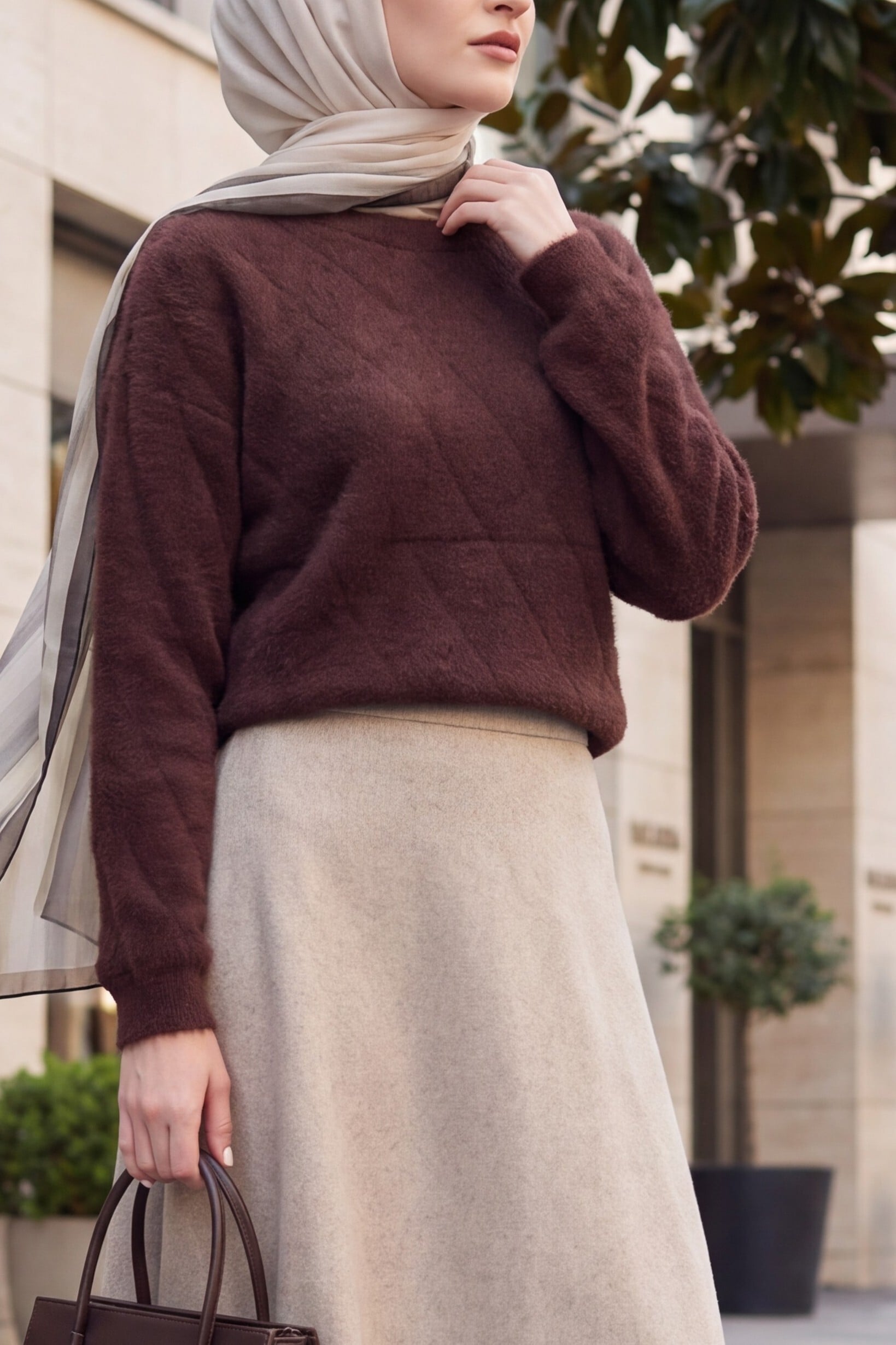 Women's Patterned Oversized Sweater 15970 - Brown - Bigdart - by Peralane