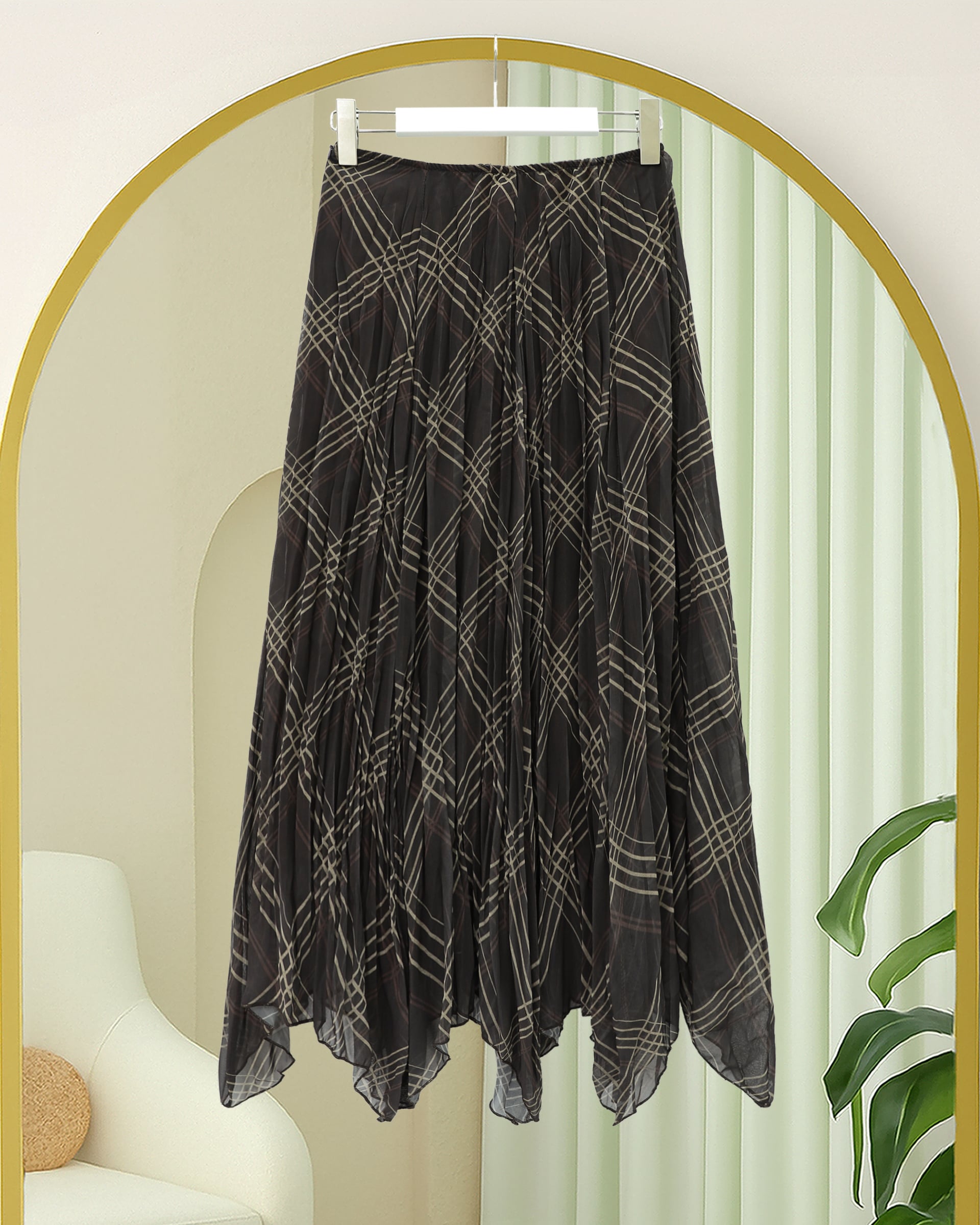 Women's Asymmetric Hem Pleated Chiffon Skirt - Brown - Podyumplus - by Peralane