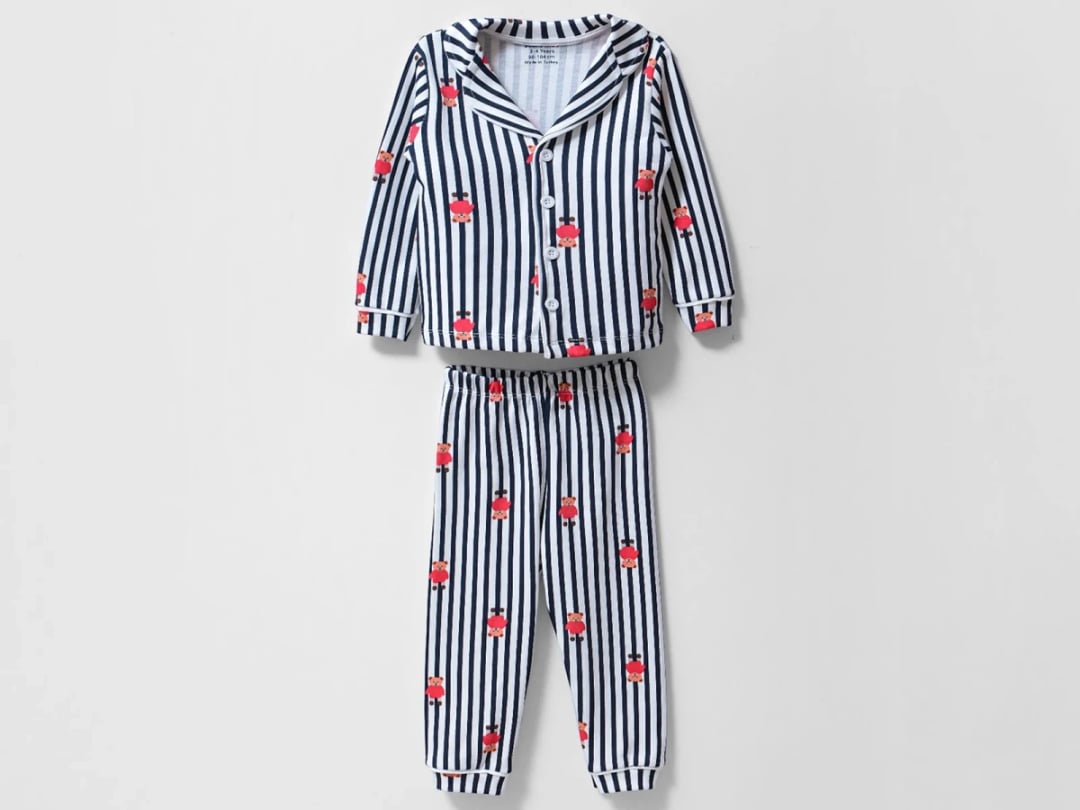 Striped Button-Front Pyjama Set with Bear Print for Boys - Dolas - by Peralane