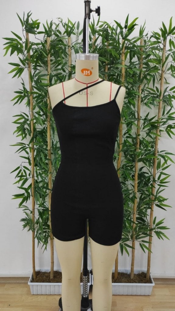 Women's Asymmetric Strap Mini Ribbed Romper - Janes - by Peralane - photo 9
