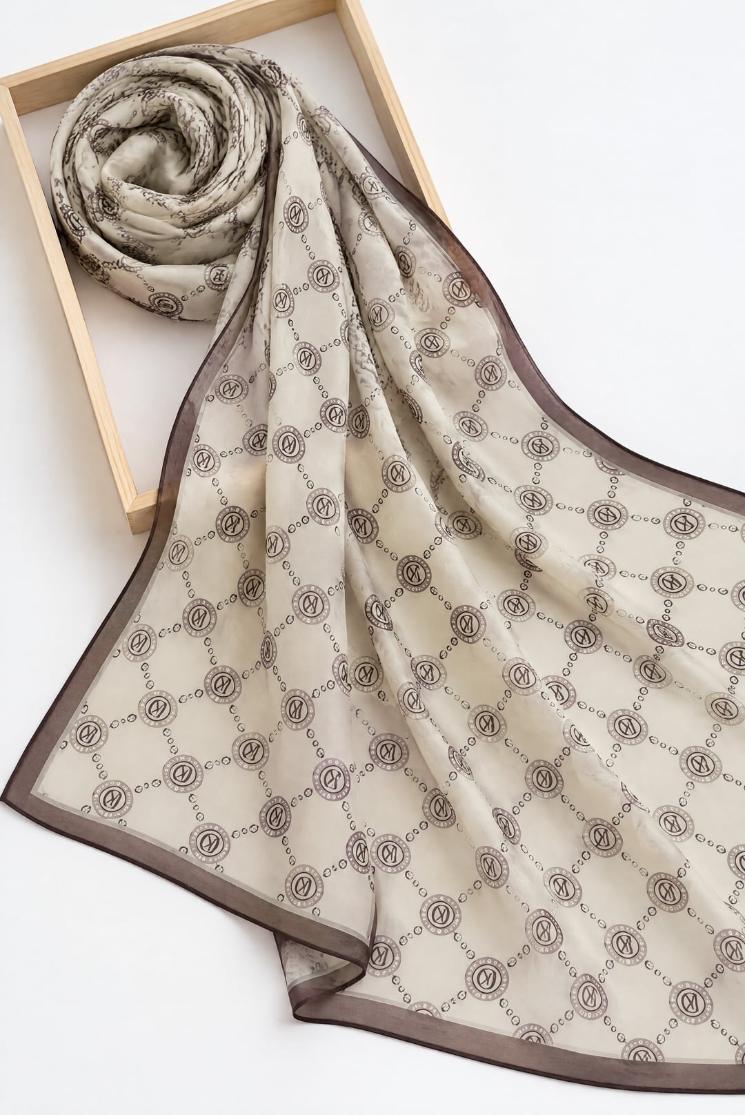 Geometric and Letter Pattern Soft Scarf - Light Beige - Podyumplus - by Peralane