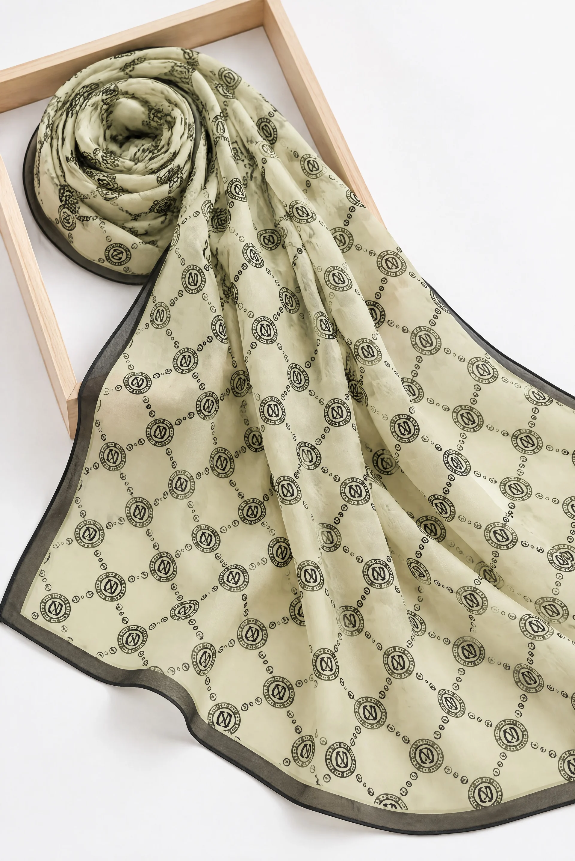 Geometric Letter Print Soft Scarf - Beige - Podyumplus - by Peralane