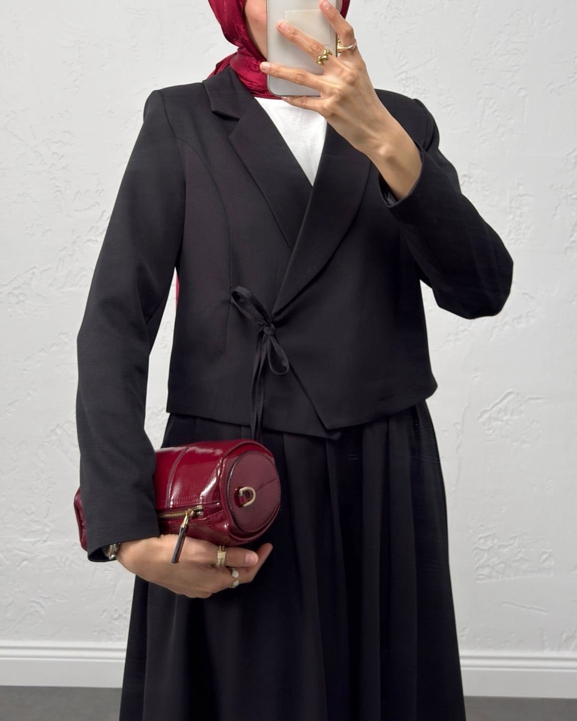 Women's Tie-Front Blazer and Pleated Skirt Co-ord Set in Black - Podyumplus - by Peralane - photo 4