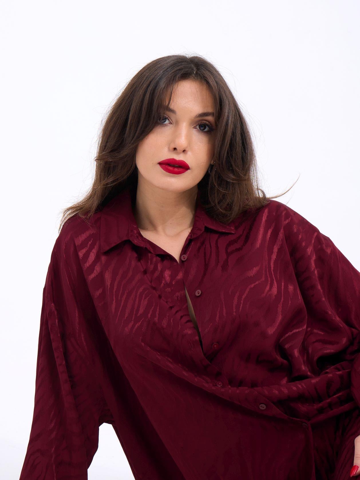 Women's Burgundy Wide-Leg Trouser and Tunic Set - LUCCA - Fame - by Peralane - photo 5