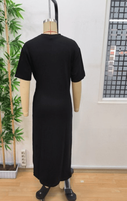 Women's Black Short-Sleeve Viscose Two-Thread Knot Waist Midi Dress - Janes - by Peralane - photo 7