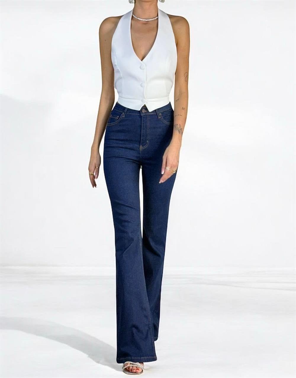 High Waist Flared Rinse Denim Trousers - Lacarino Jeans - by Peralane - photo 4
