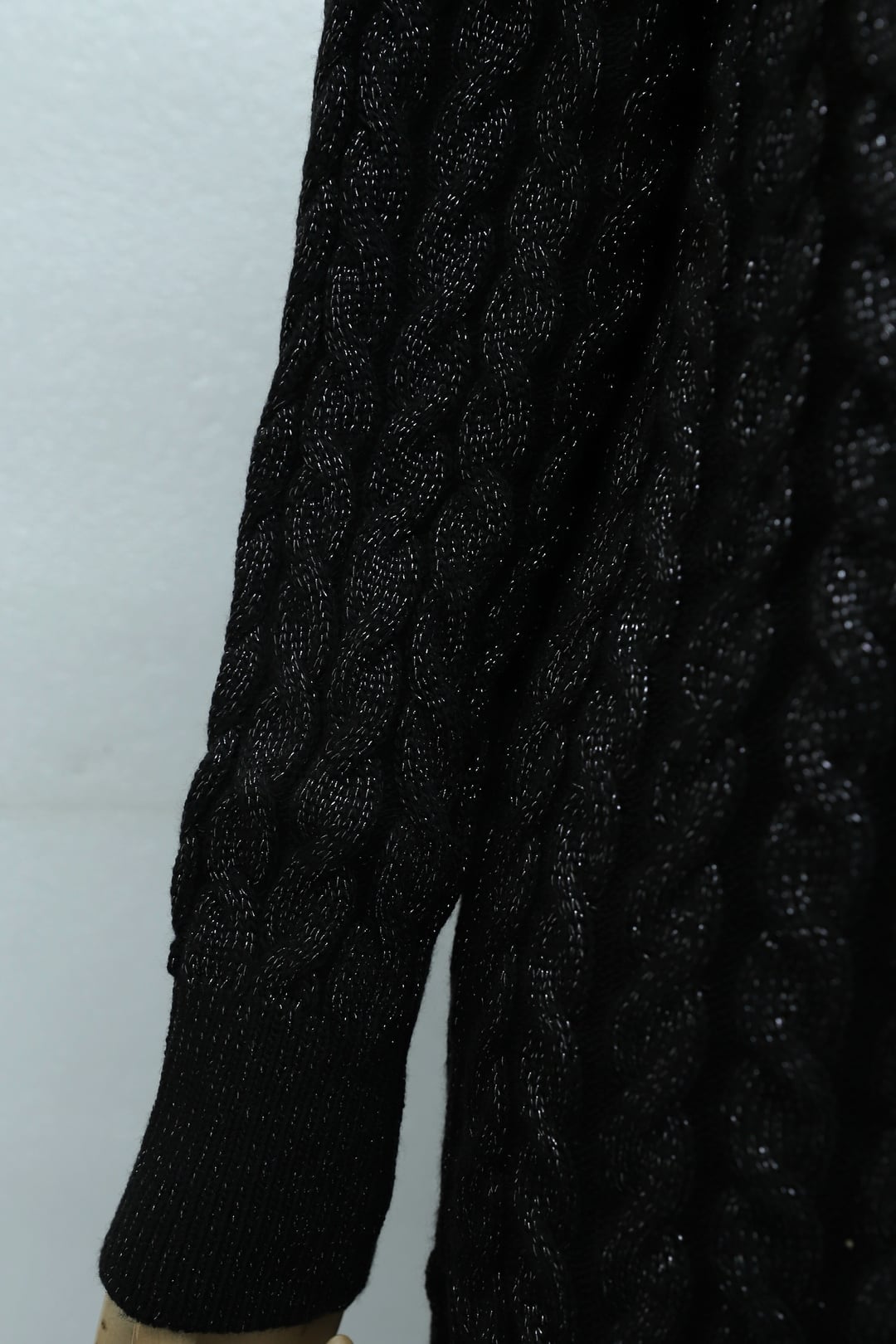Half-Collar Slit Sequin Basket Knit Sweater Set - Black - Podyumplus - by Peralane - photo 6