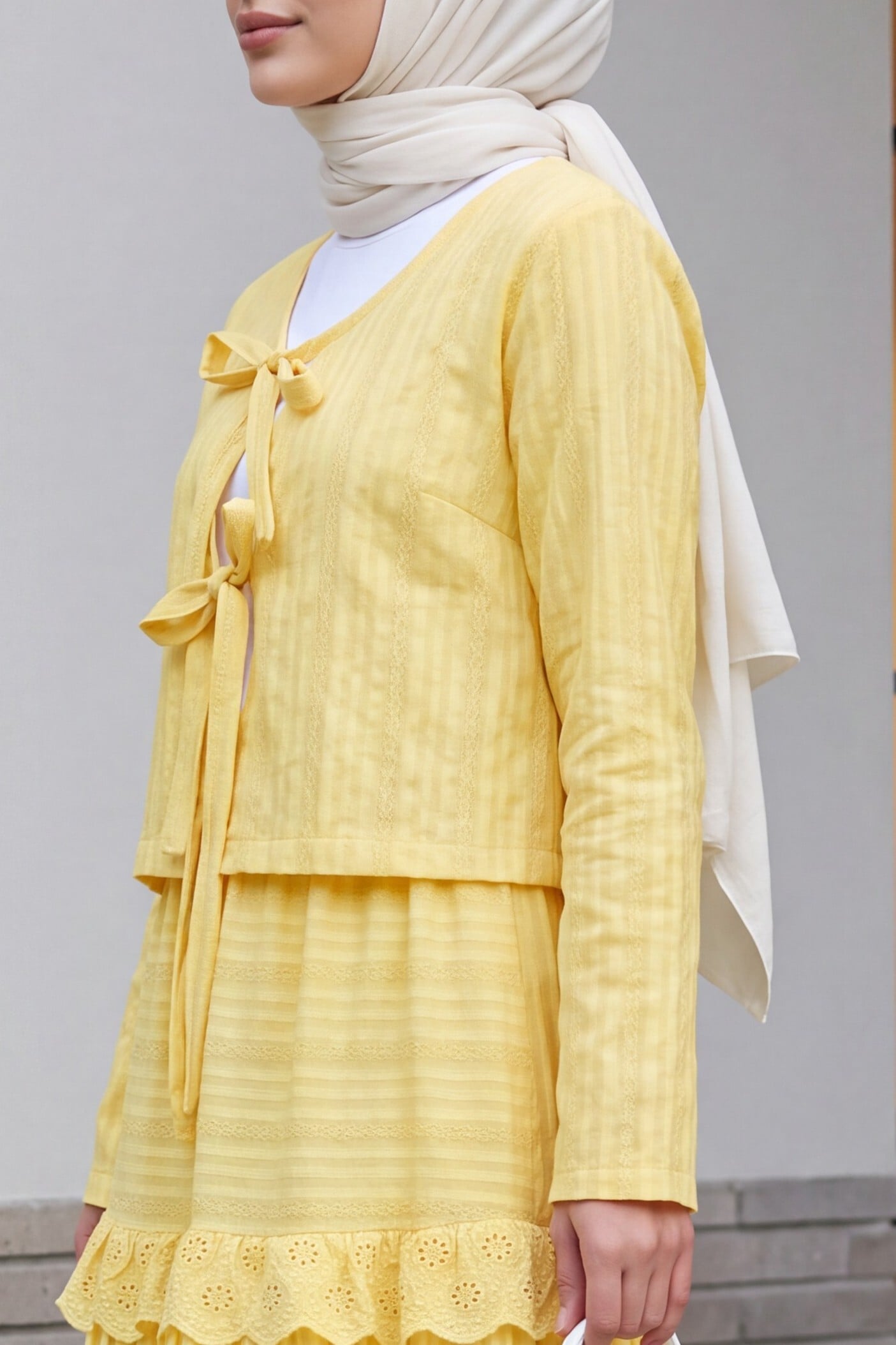 Yellow Tie-Front Jacket and Maxi Skirt Set for Women - Podyumplus - by Peralane - photo 4