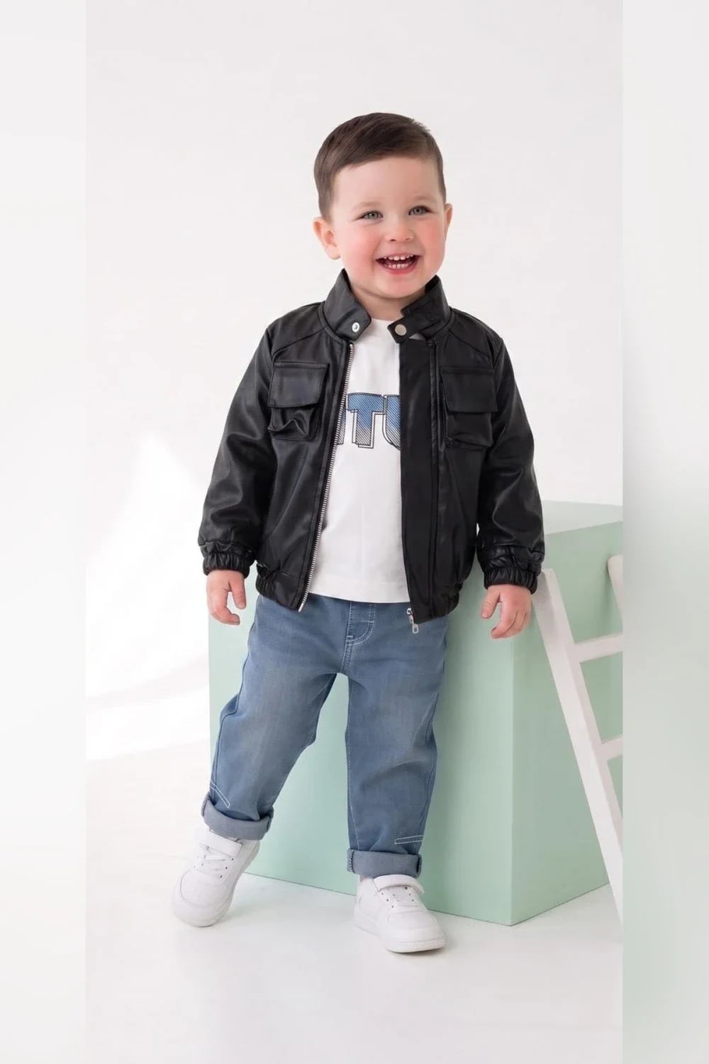 Boys' 3-Piece Set with Faux Leather Jacket - Black - Has Bereket - by Peralane