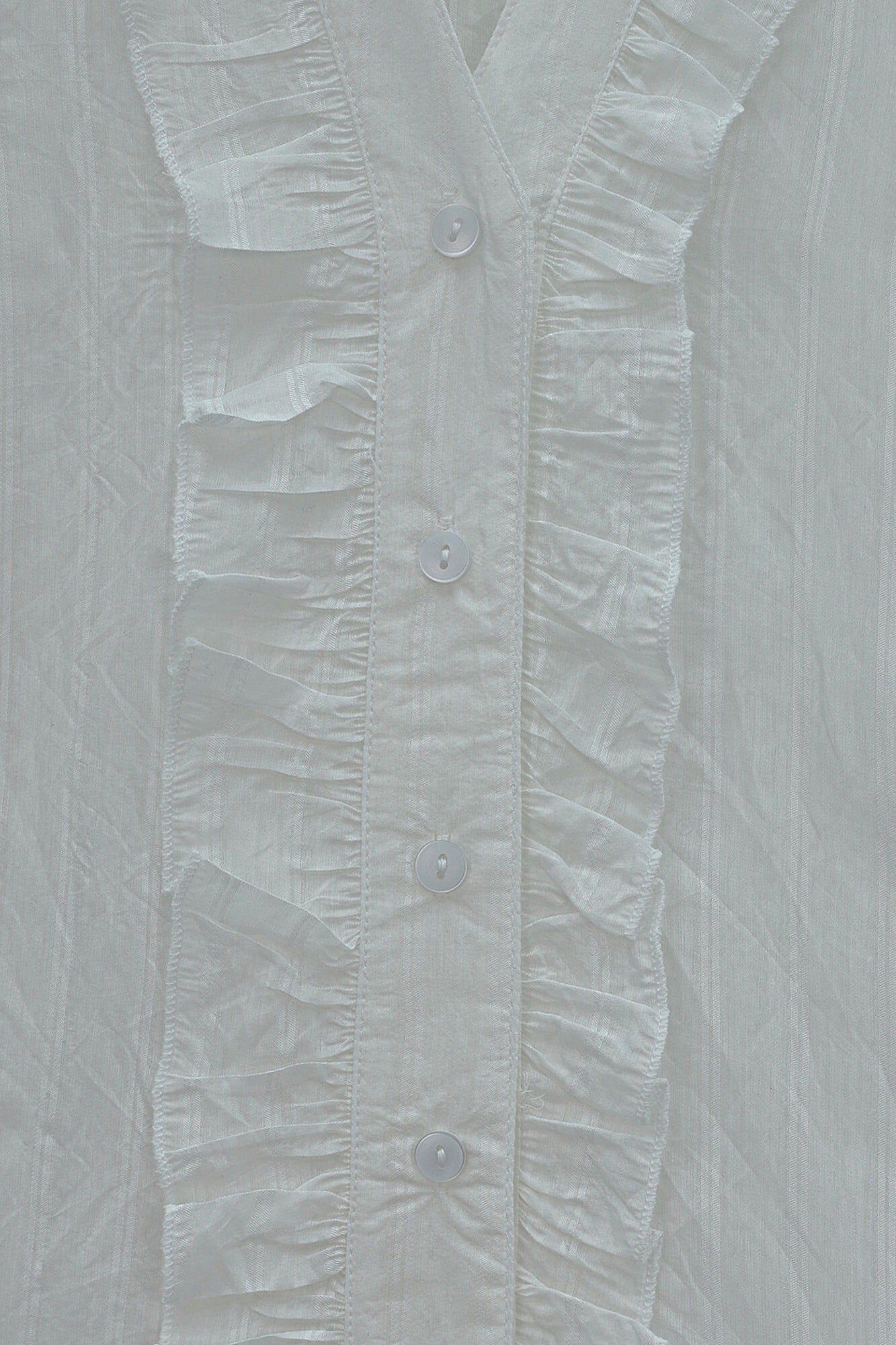 V-Neck Frill Front Tencel Semi-Transparent Bouquet Blouse - White - Podyumplus - by Peralane - photo 4