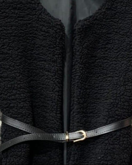 Black Belted Plush Lined Vest for Women - Podyumplus - by Peralane - photo 4