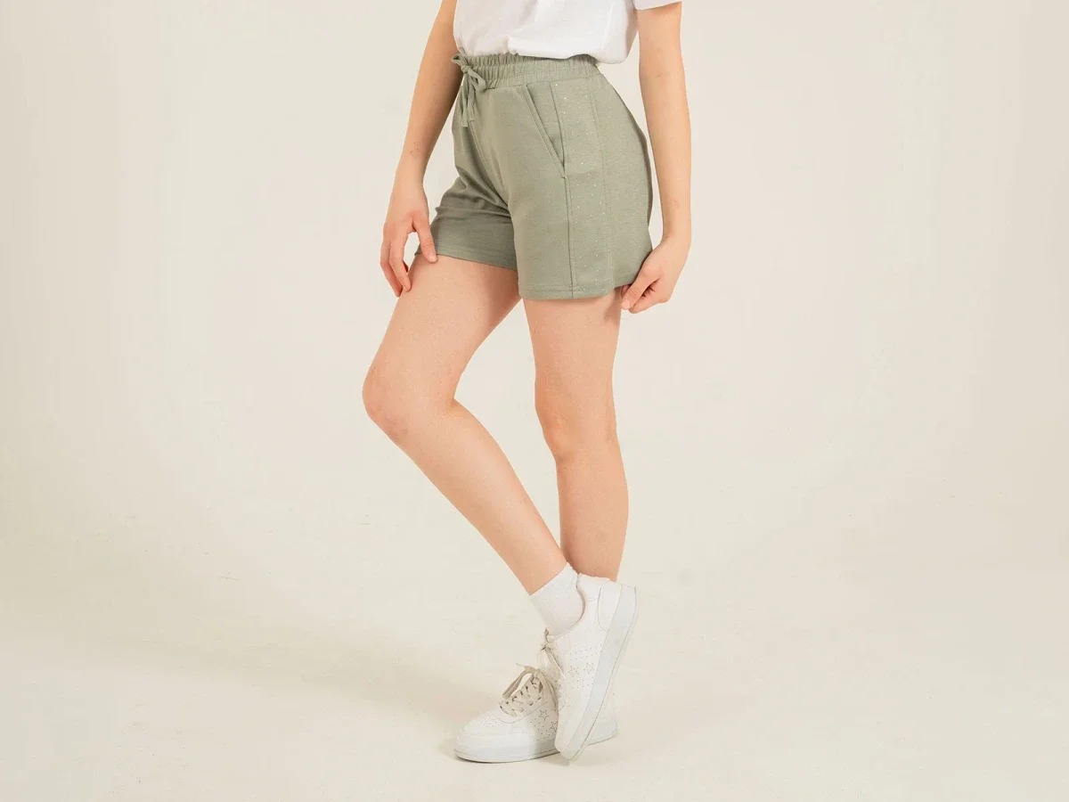 Girls' Sparkle Print Shorts with Side Pockets - Pack of 4 (Sage Green) - Nickel - by Peralane