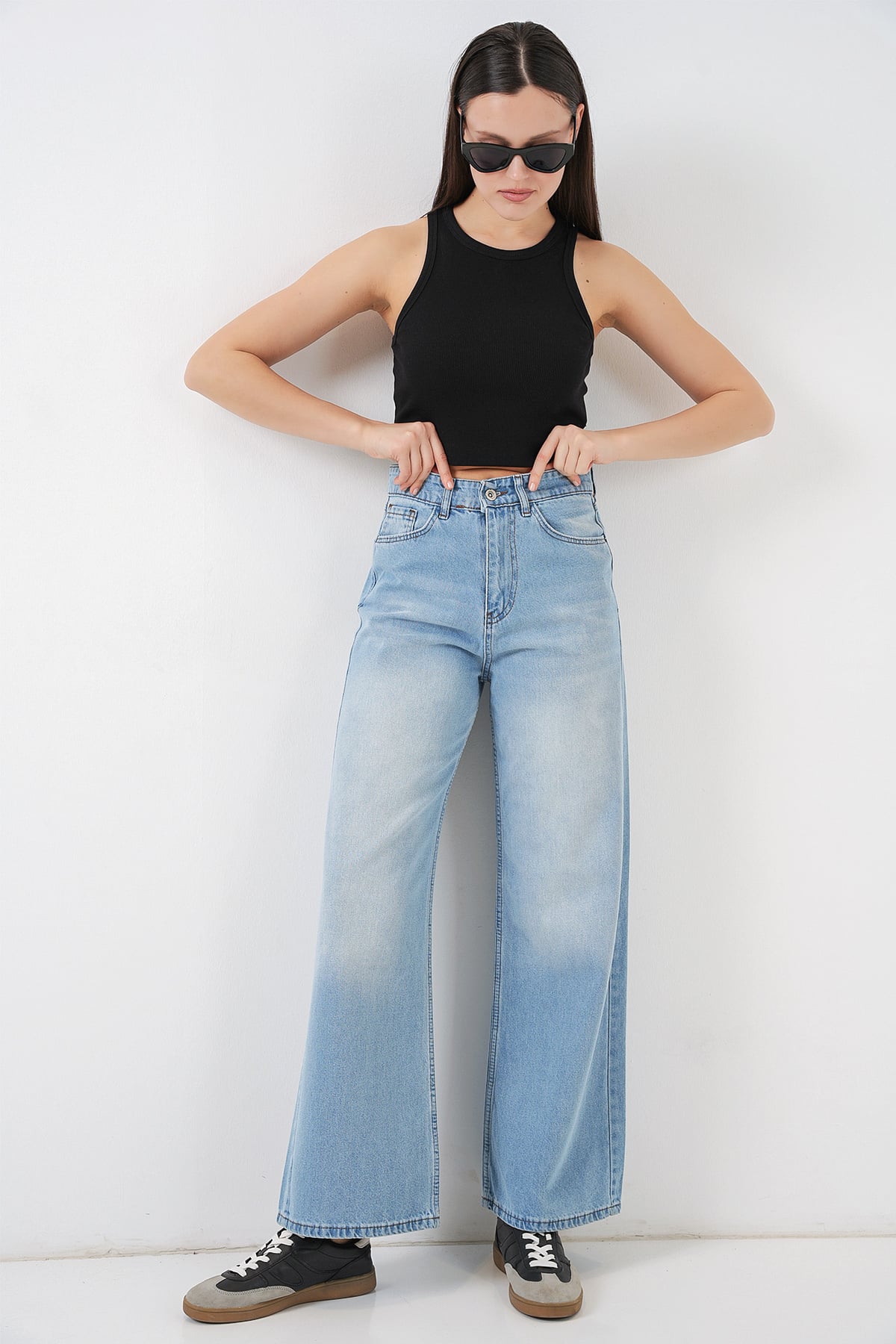 Women's High Waist Wide Leg Palazzo Denim Jeans - Light Blue - Bigdart - by Peralane - photo 5