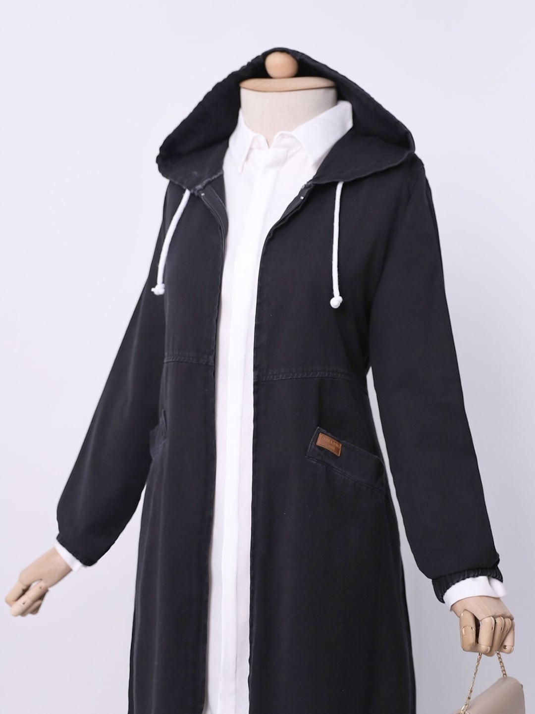 Side Pocket Zip Hooded Denim Jacket - Black - Podyumplus - by Peralane - photo 7