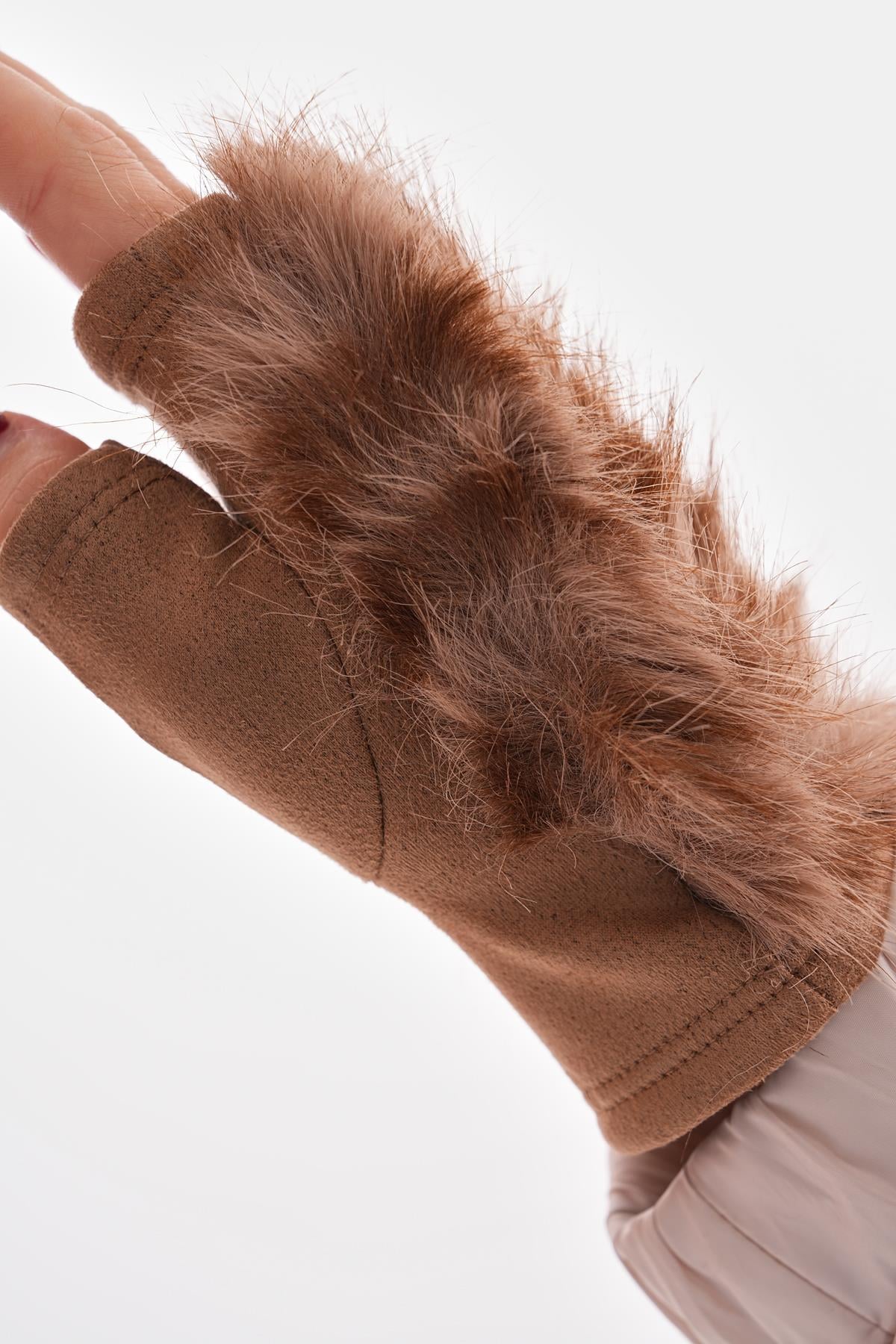 14694 Vizon Fingerless Suede Gloves with Faux Fur Trim - Nesvay - by Peralane - photo 5