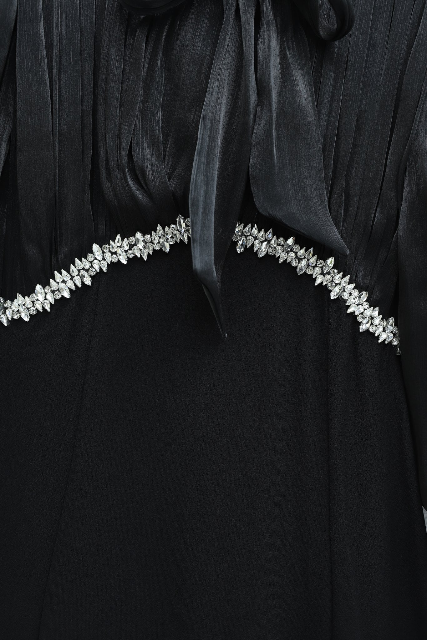 Lace-Up Neck and Sleeves Pleated Shot Satin Skirt Crepe Dress - Black - Podyumplus - by Peralane - photo 5