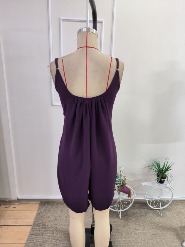 Women's Purple Spaghetti Strap Pleated Short Arobin Romper - Janes - by Peralane - photo 5