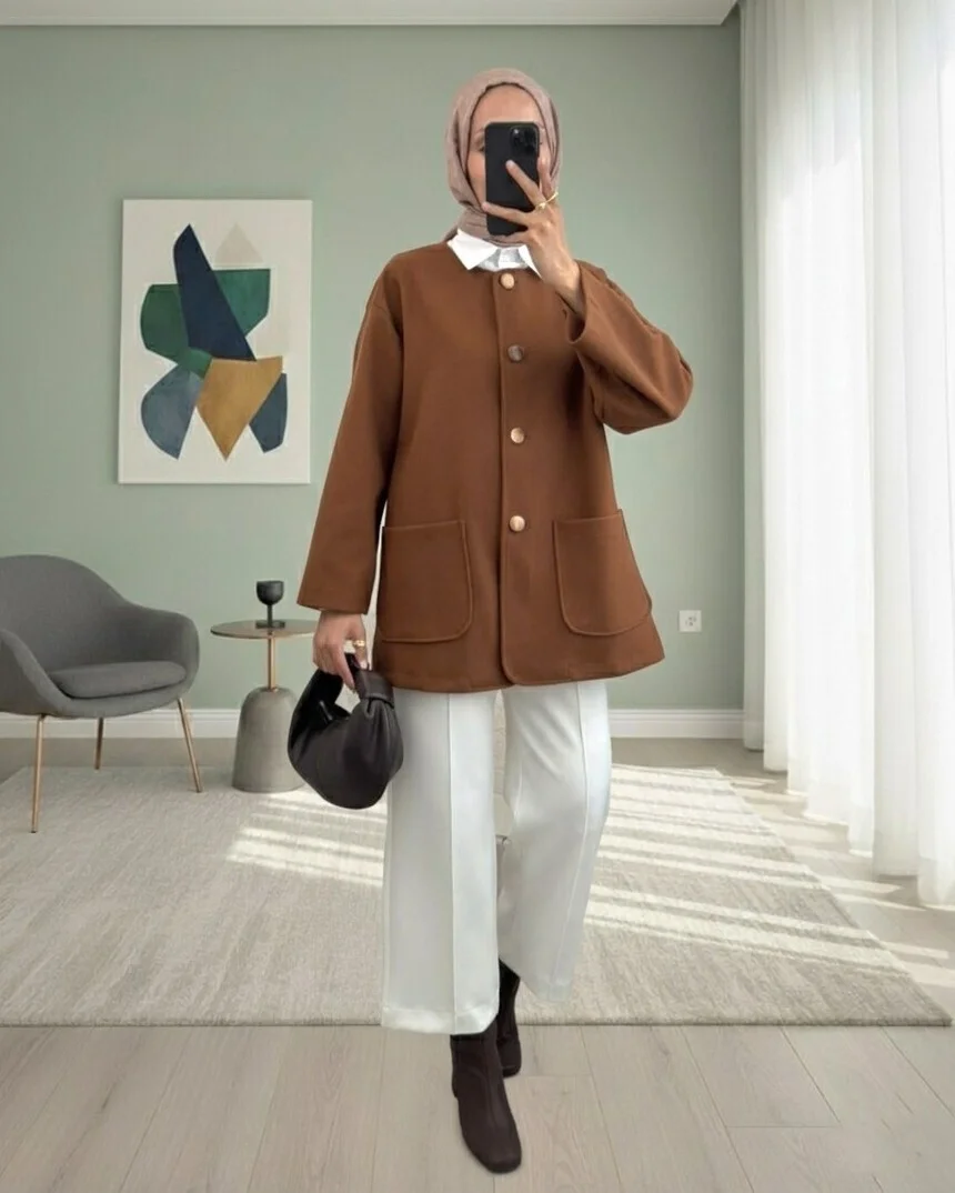 Double Pocket Button-Front Coat - Light Brown - Podyumplus - by Peralane - photo 2