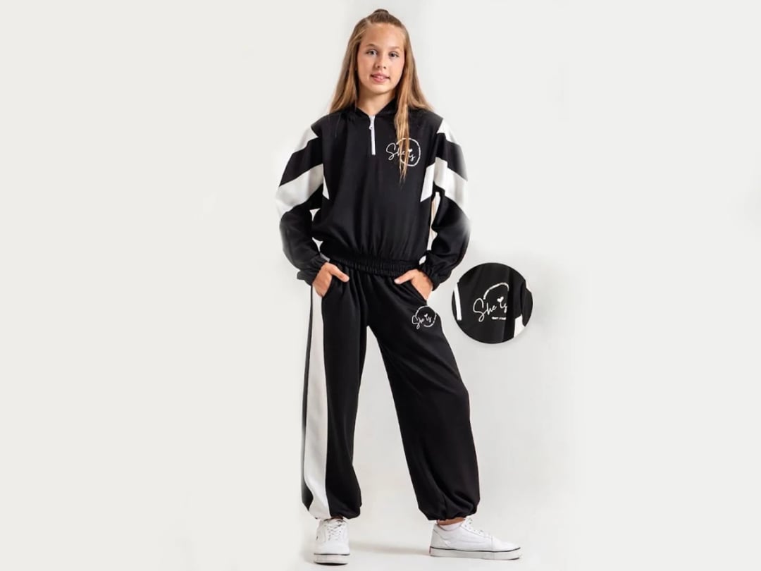 Girls' Printed Striped Casual Tracksuit Set - ÖZ Bebe - by Peralane