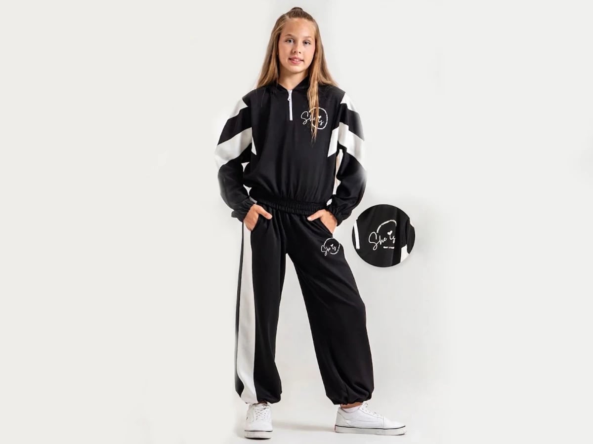 Girls' Printed Striped Casual Tracksuit Set - ÖZ Bebe - by Peralane