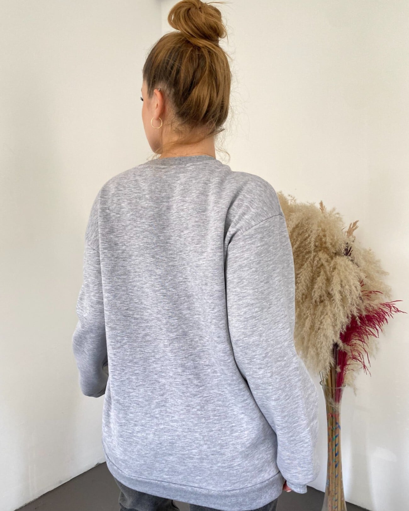 Embroidered Crew Neck Sweatshirt Tunic - Grey - Podyumplus - by Peralane - photo 4