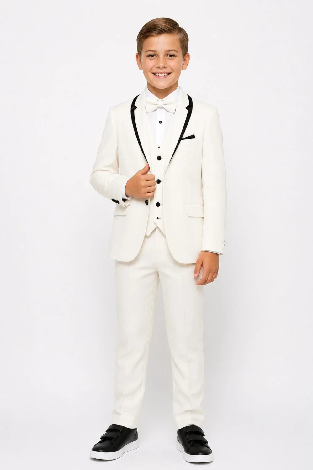 4-Piece Velvet-Collar Groom's Suit Set in Ecru for Boys 9-12 Years - Terry - by Peralane