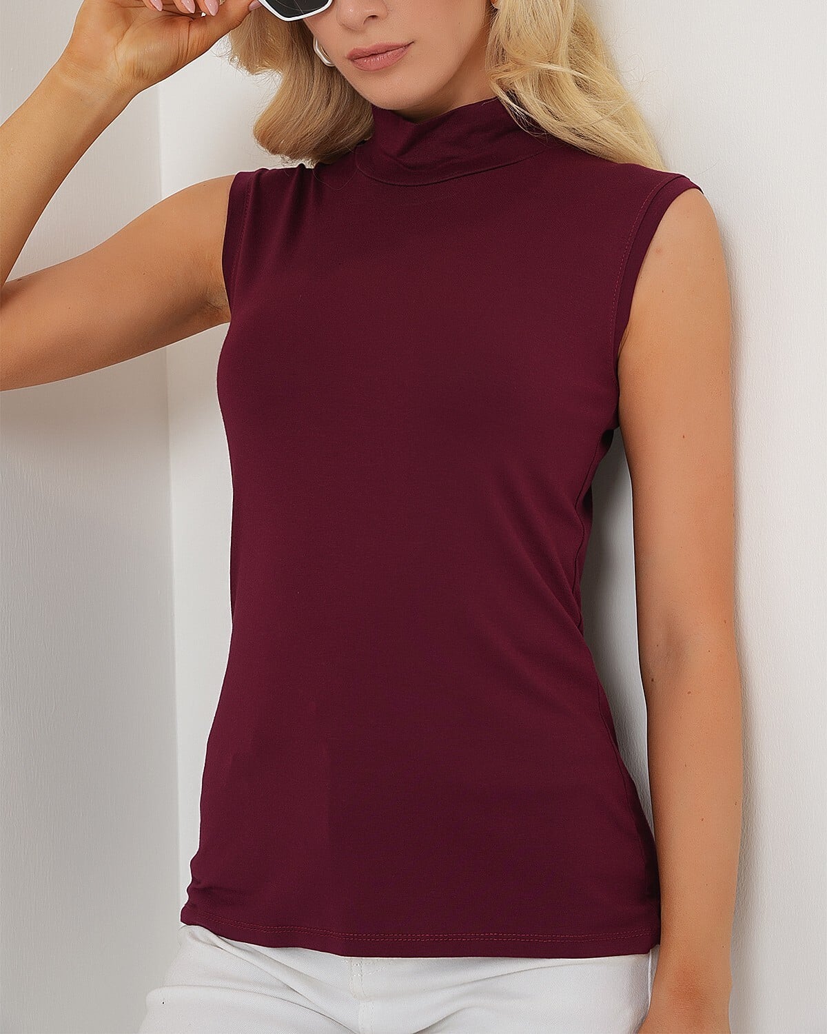 Women's Sleeveless Turtleneck Bodysuit - Burgundy - Bigdart - by Peralane - photo 2