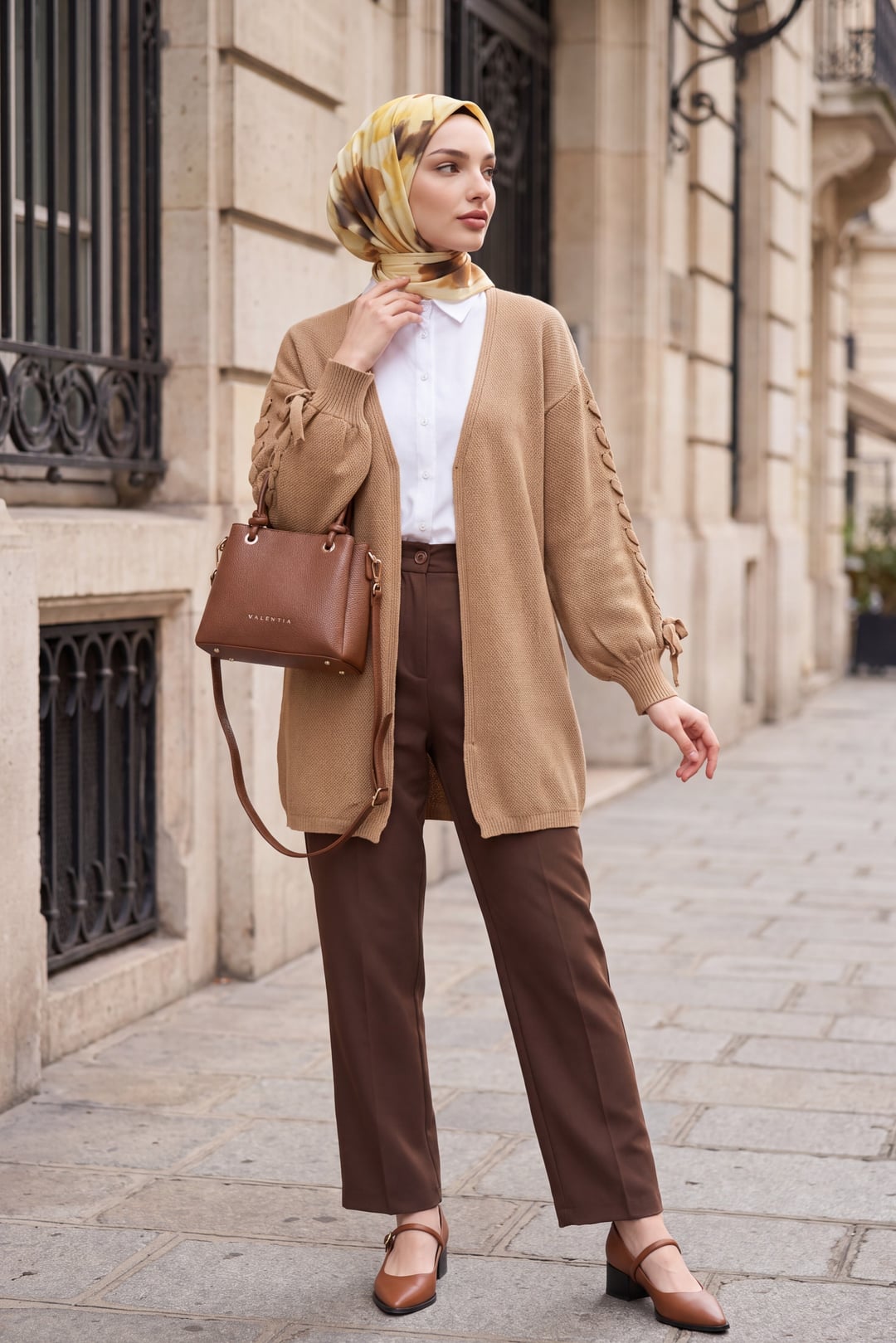 Braided Sleeve Slouchy Knit Cardigan - Mink - Podyumplus - by Peralane - photo 4