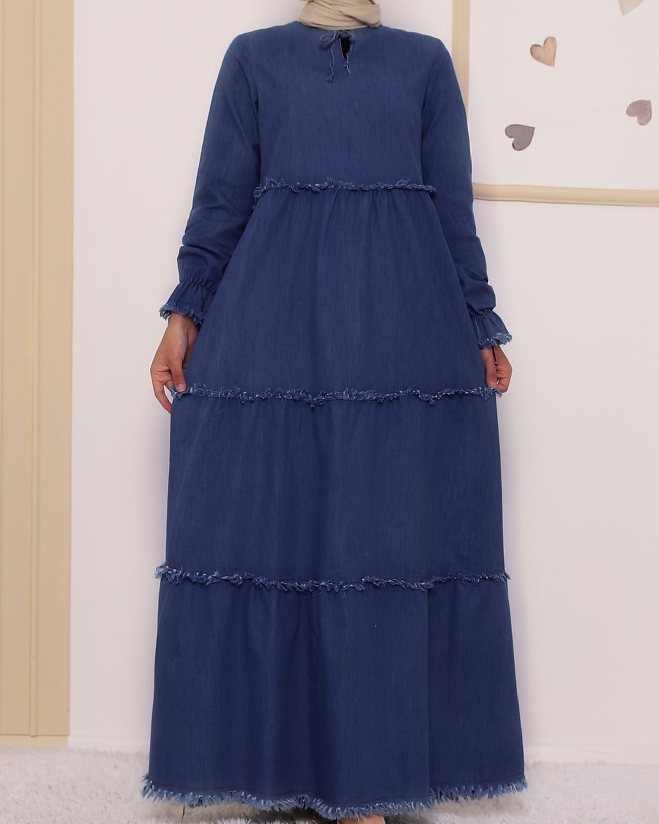 Three-Tier Washed Denim Dress - Indigo - Podyumplus - by Peralane - photo 8