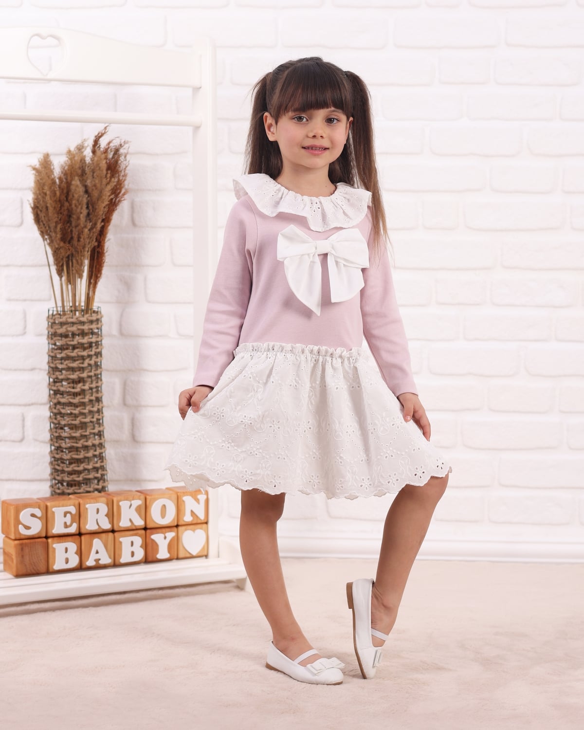 Girl's Broderie Anglaise Skirt Dress with Bow - Pack of 4 - Serkon Baby - by Peralane