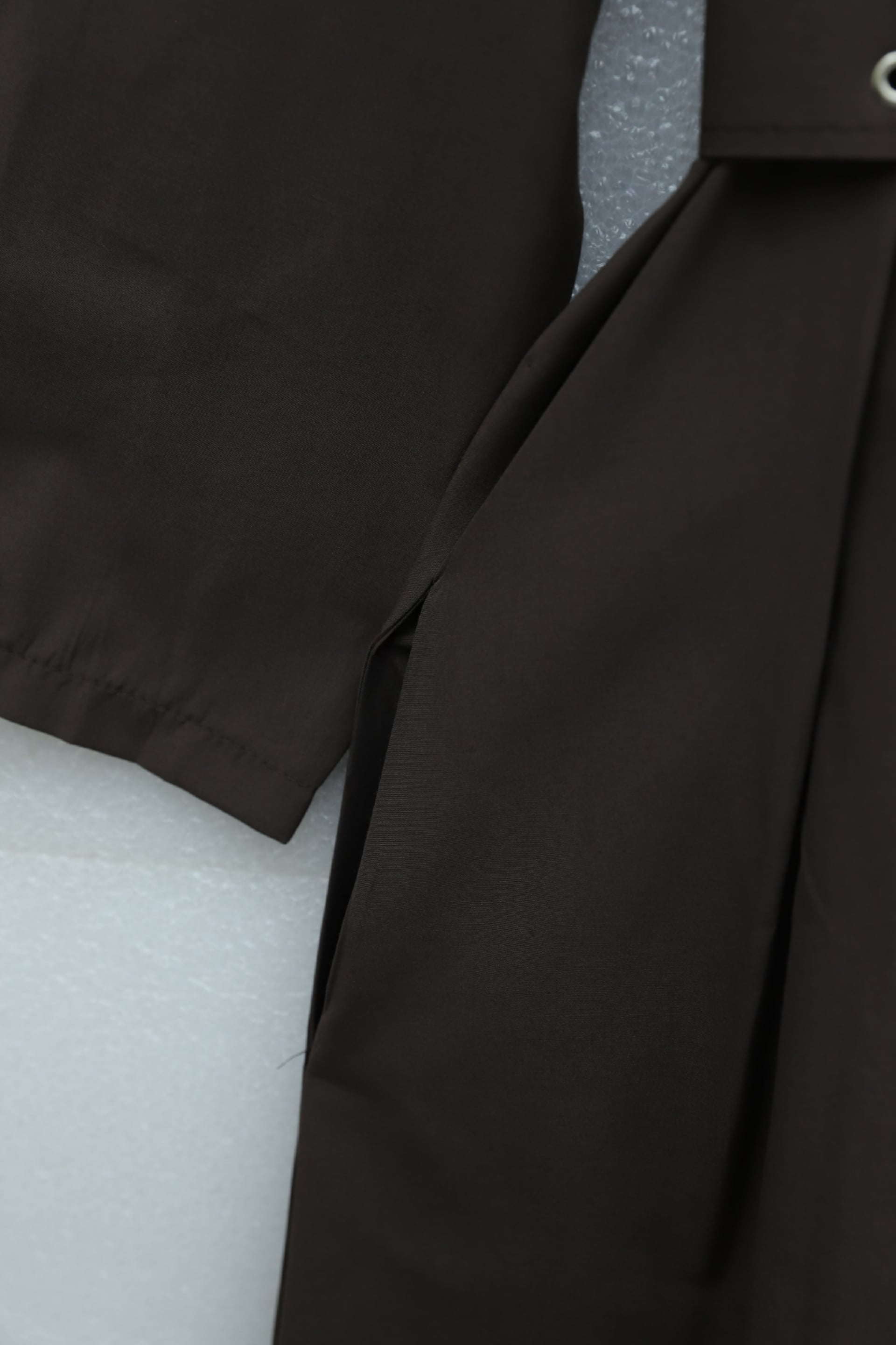 Half-Button Collared Side-Pocket Belted Cotton Satin Dress - Brown - Podyumplus - by Peralane - photo 5