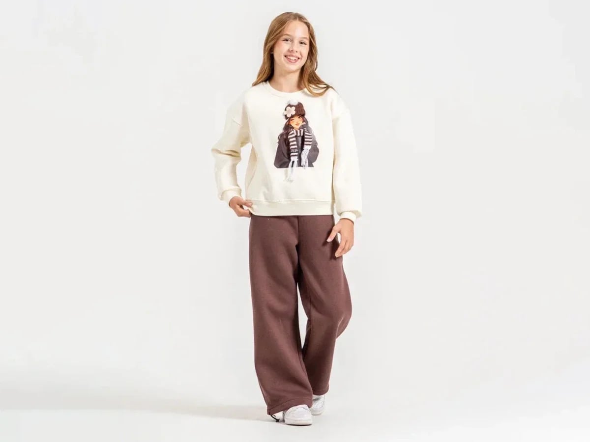 Girls' Sweatshirt and Trousers Set with Hat Girl Print - ÖZ Bebe - by Peralane