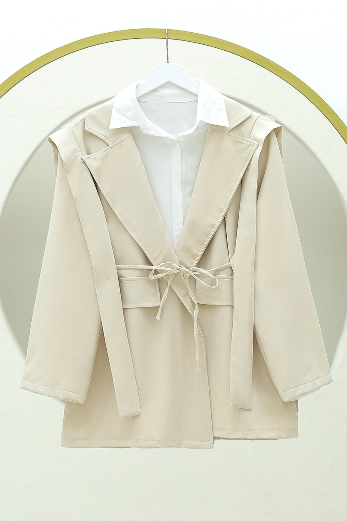 Pocket Detail Tie Waist Blazer - Beige - Podyumplus - by Peralane - photo 5