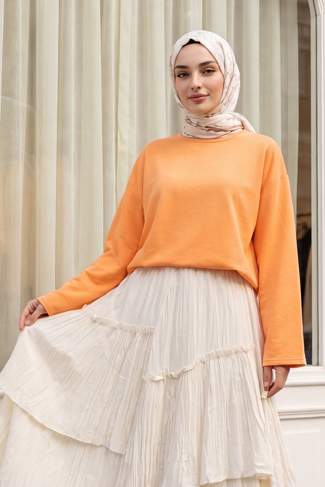 Round Neck Relaxed Knit Blouse - Orange - Podyumplus - by Peralane
