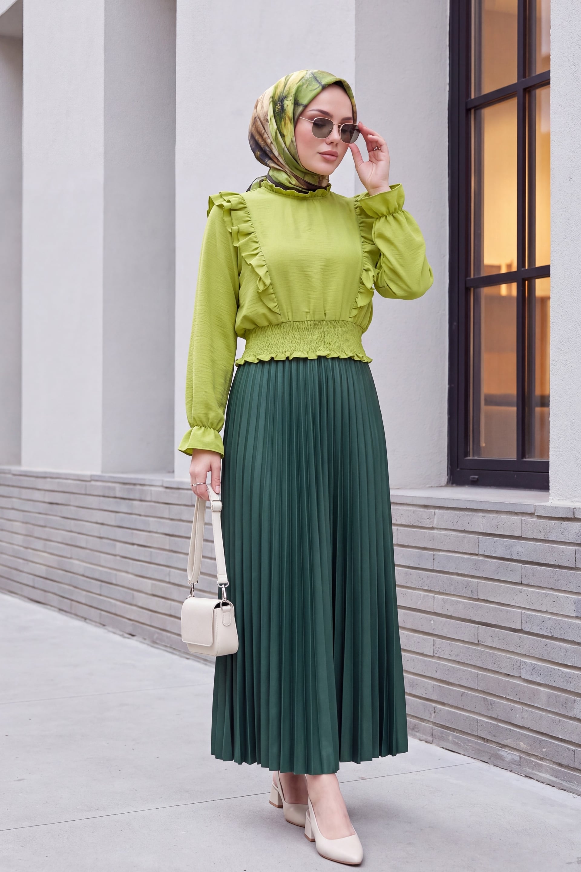 Pleated Elastic Waist Skirt - Emerald Green - Podyumplus - by Peralane - photo 2