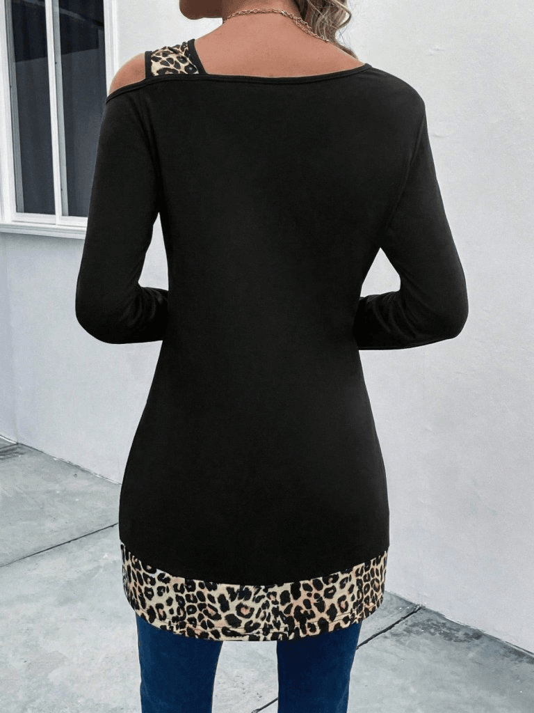 Women's One-Shoulder Long-Sleeved Leopard Detail Viscose Blouse - Janes - by Peralane - photo 4