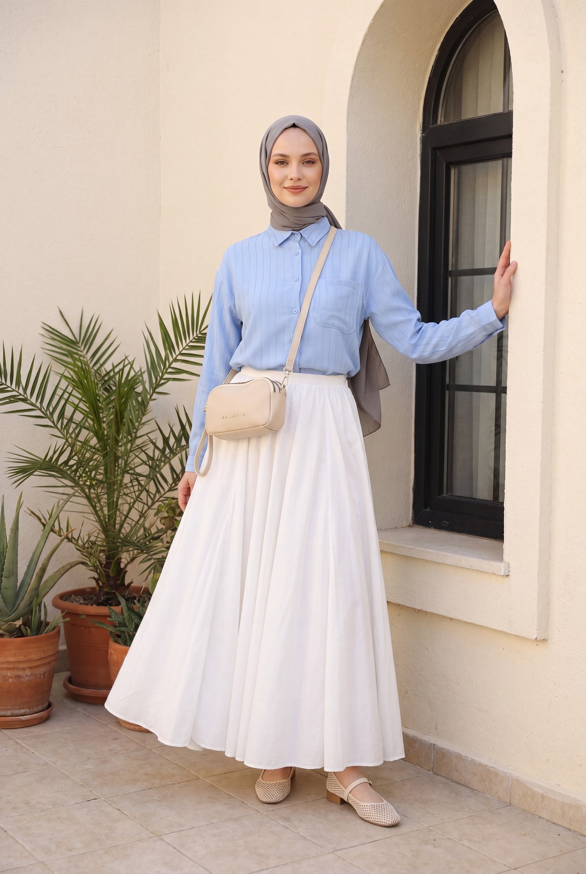 Long Back Shirt with Folded Sleeves and Single Pocket - Baby Blue - Podyumplus - by Peralane
