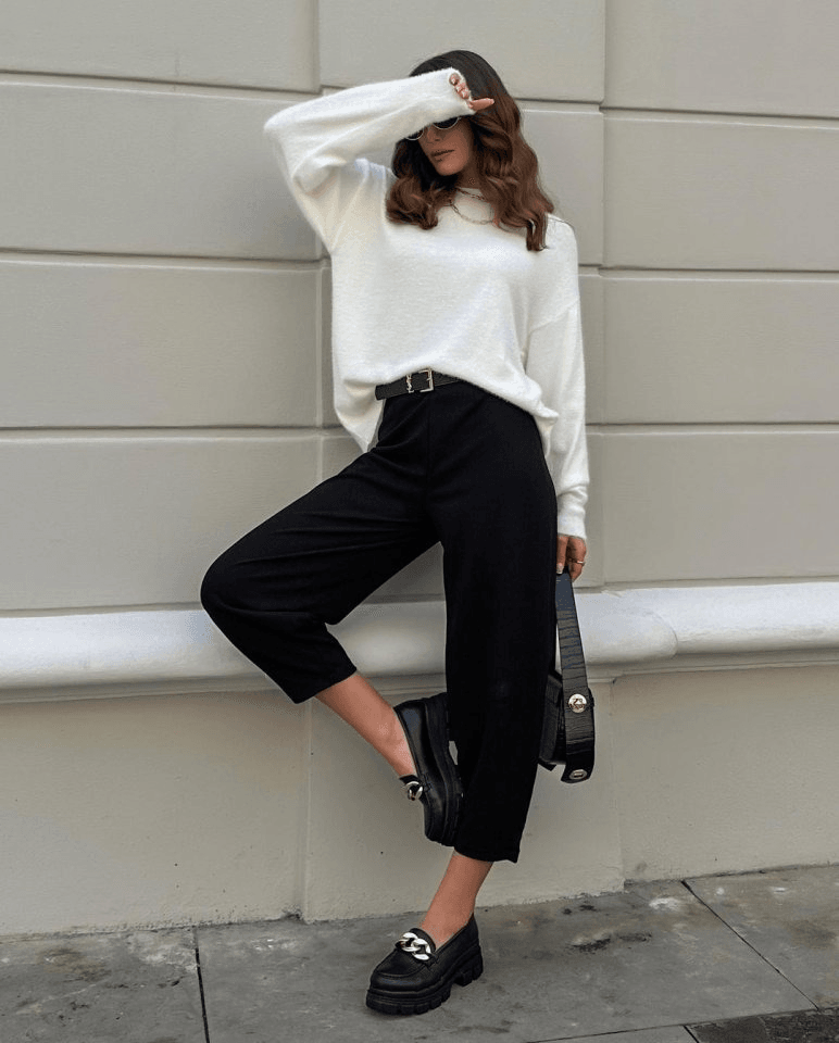 Women's Crepe Fabric Balloon Pants with White Cropped T-Shirt Set - Janes - by Peralane - photo 3