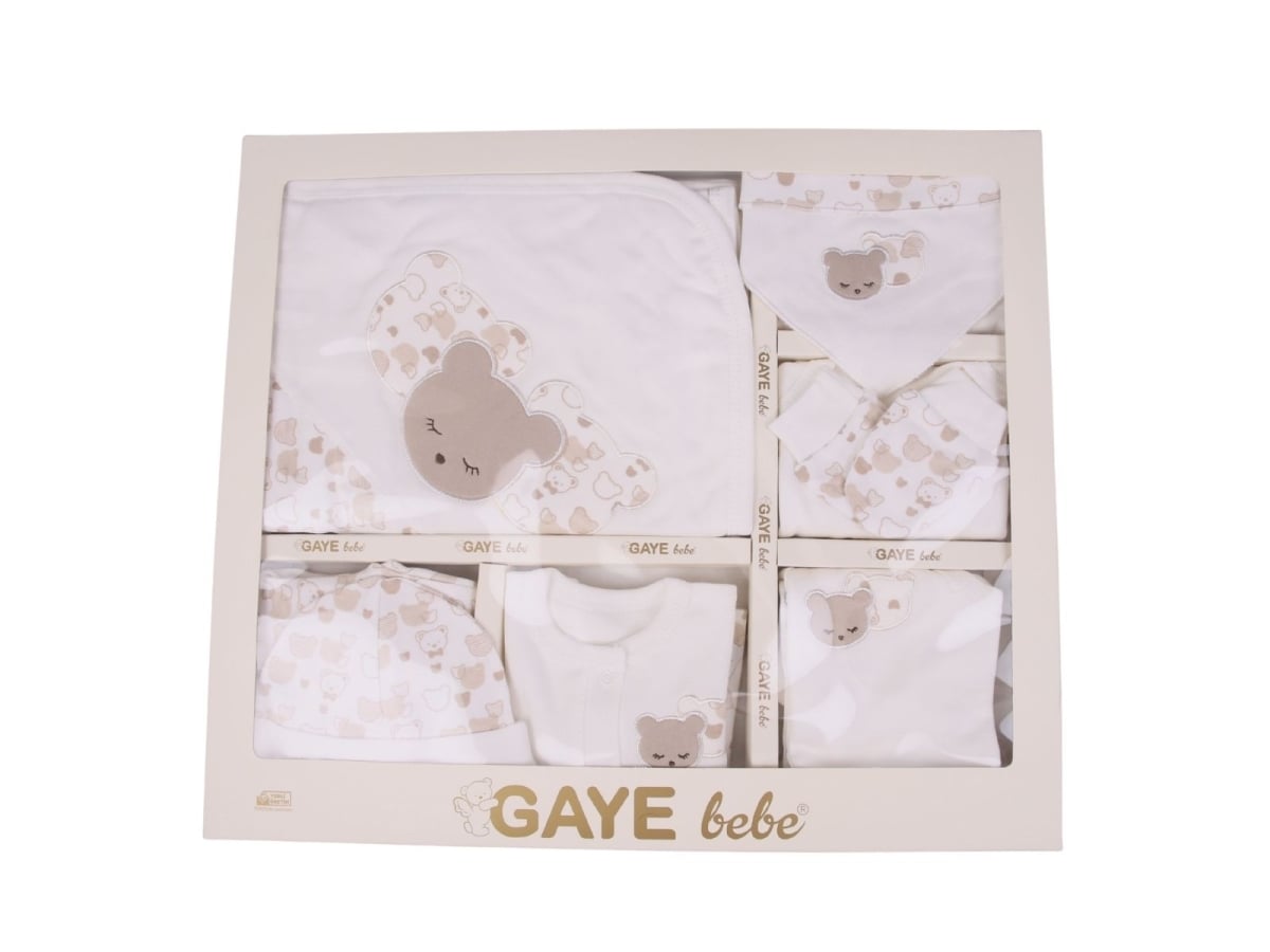 Teddy Bear Print Newborn Hospital Exit Gift Set - Beige - Gaye Bebe - by Peralane