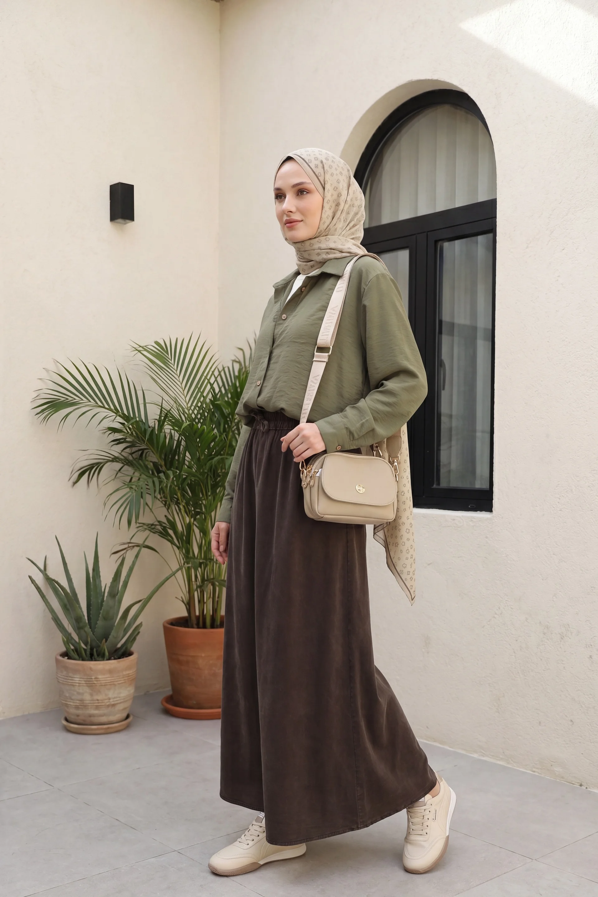 Elastic Waist Drawstring Pocket Tencel Skirt - Brown - Podyumplus - by Peralane - photo 4