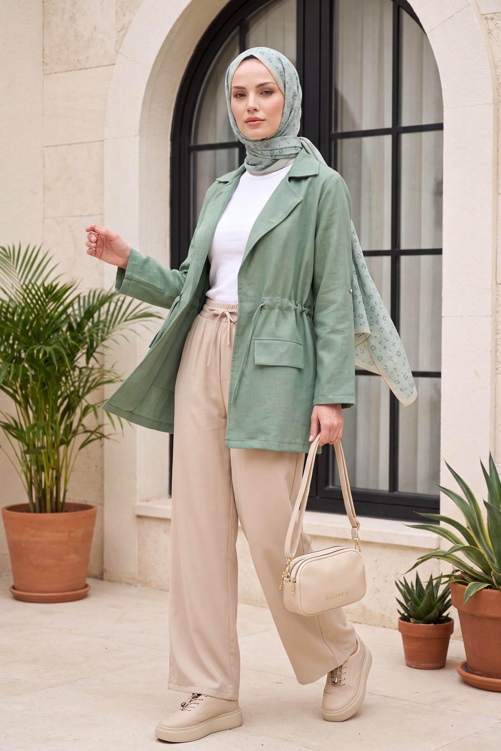 Tunnel Lace Pocket Detail Linen Look Kimono - Mint - Podyumplus - by Peralane - photo 4