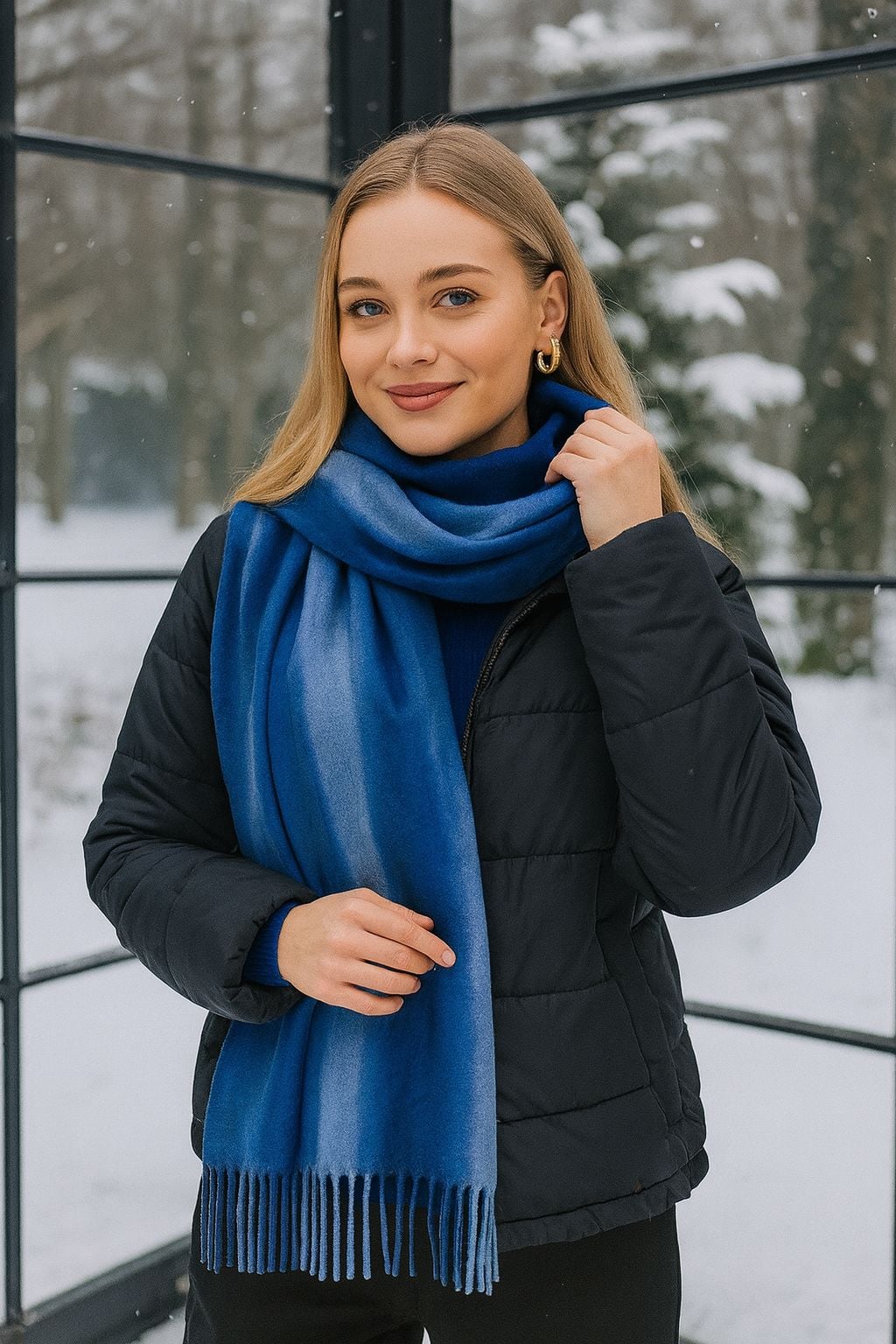 Batik Sax Blue Fringed Shawl - Nesvay - by Peralane - photo 2