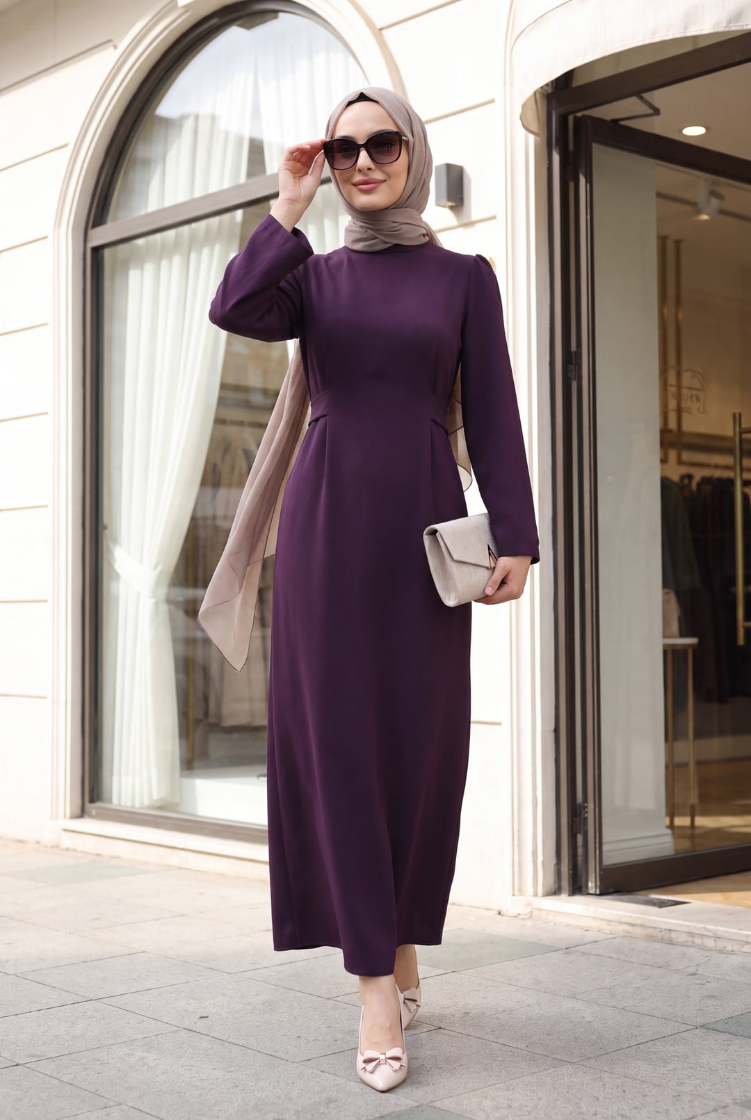 Purple High Neck Tie Waist Dress - Podyumplus - by Peralane