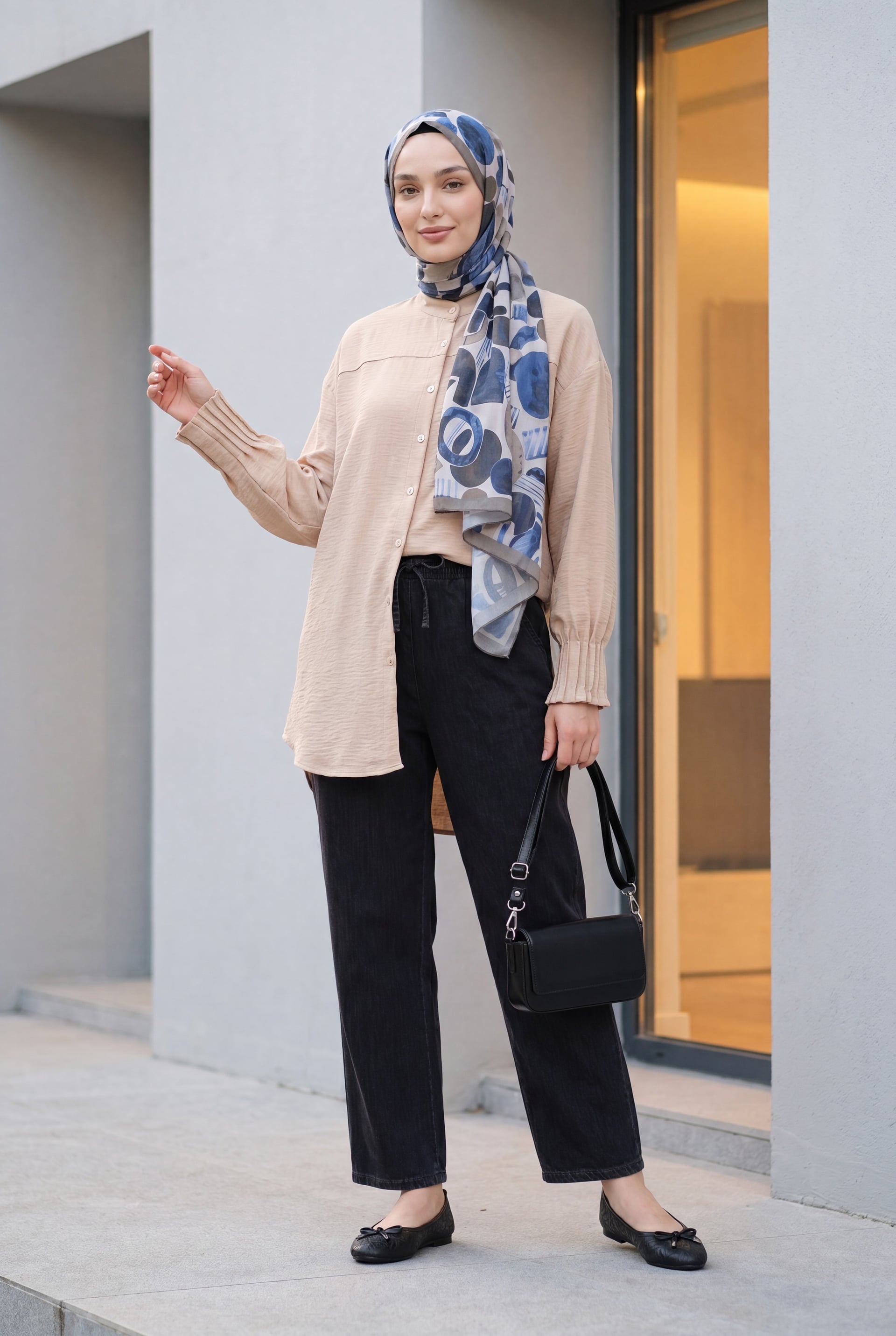 Oval Cut Blouse with Pleated Cuffs - Light Beige - Podyumplus - by Peralane - photo 5