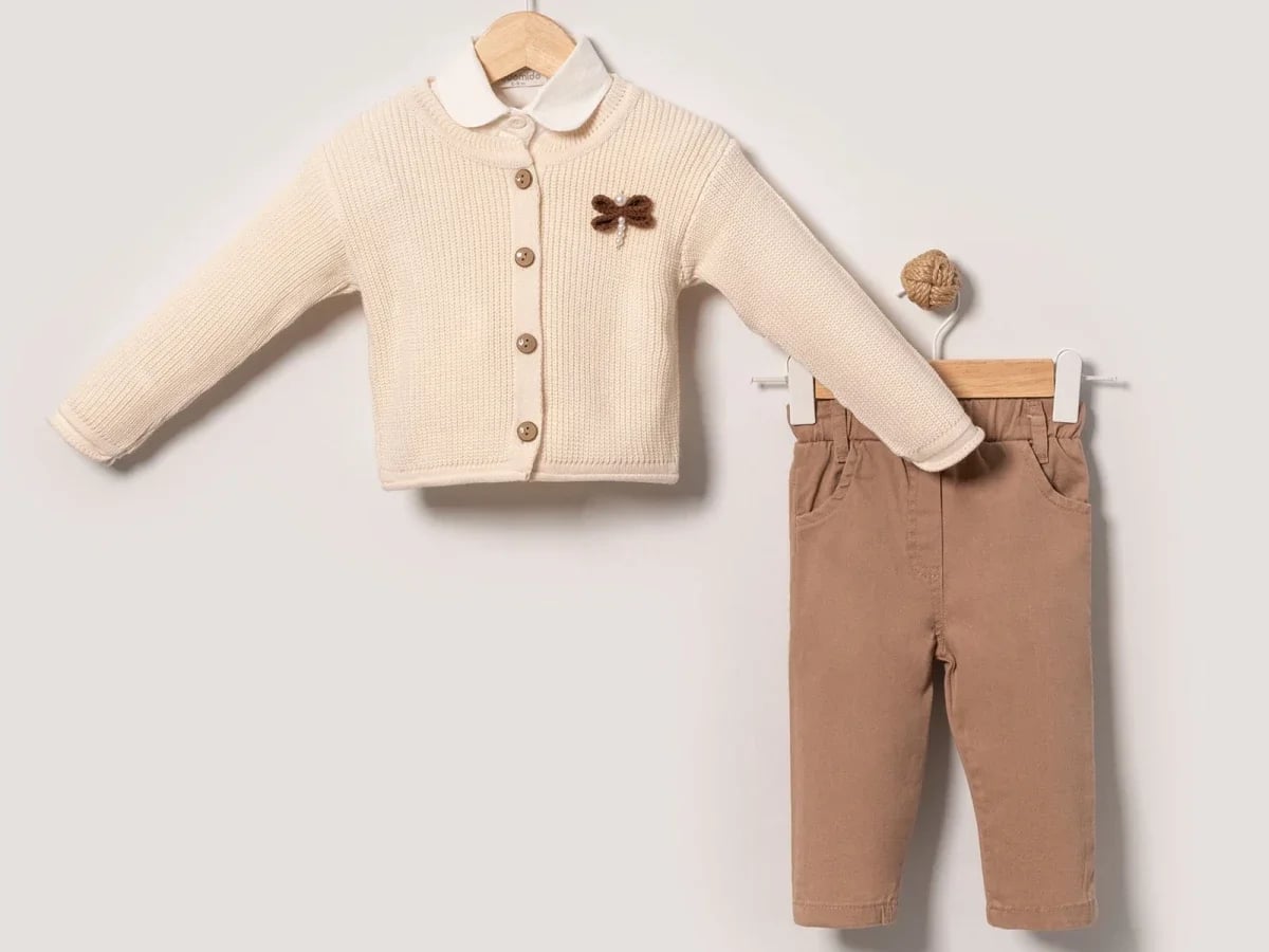 Baby Girl Knit Cardigan and Trousers Set with Bow Detail - Eymus - by Peralane