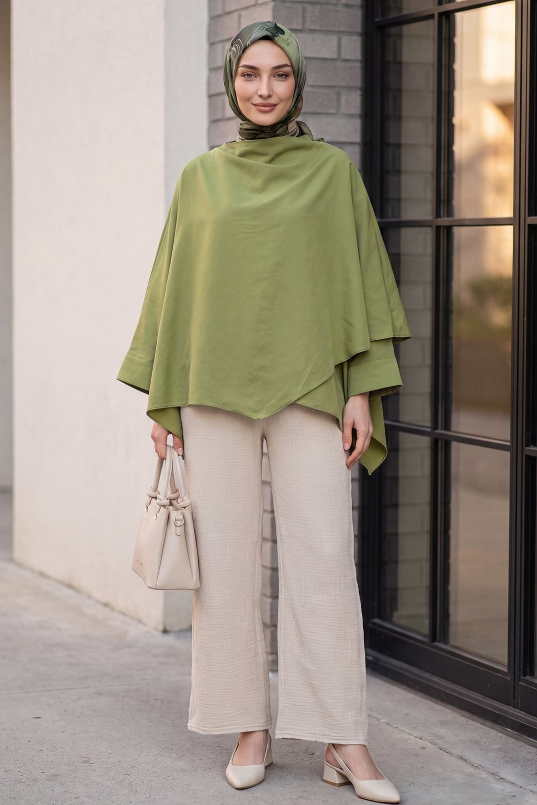 Shoulder Button Batwing Sleeve Modal Kimono Poncho - Olive Green - Podyumplus - by Peralane - photo 5