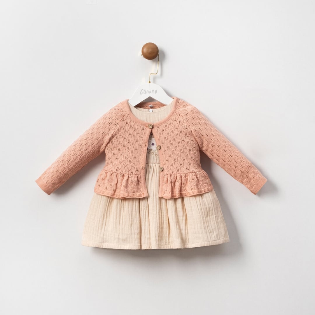 Girls' 2-Piece Cardigan and Dress Set 9-24M Beige - Cumino - by Peralane