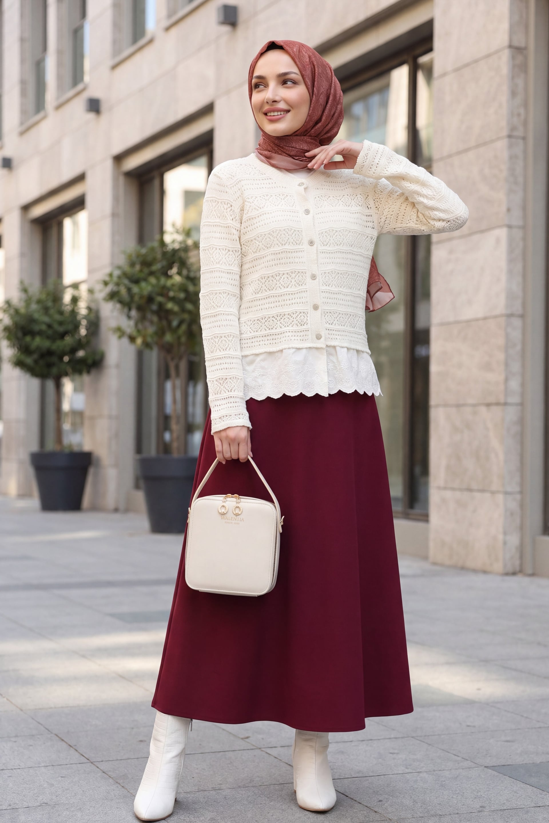 Lace Hem Buttoned Openwork Knit Cardigan - Ecru - Podyumplus - by Peralane - photo 5